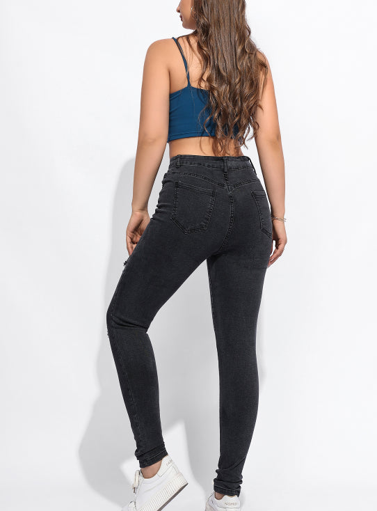 BamBam Plus Size Women Jeans High Waist Denim Ripped Pants - BamBam