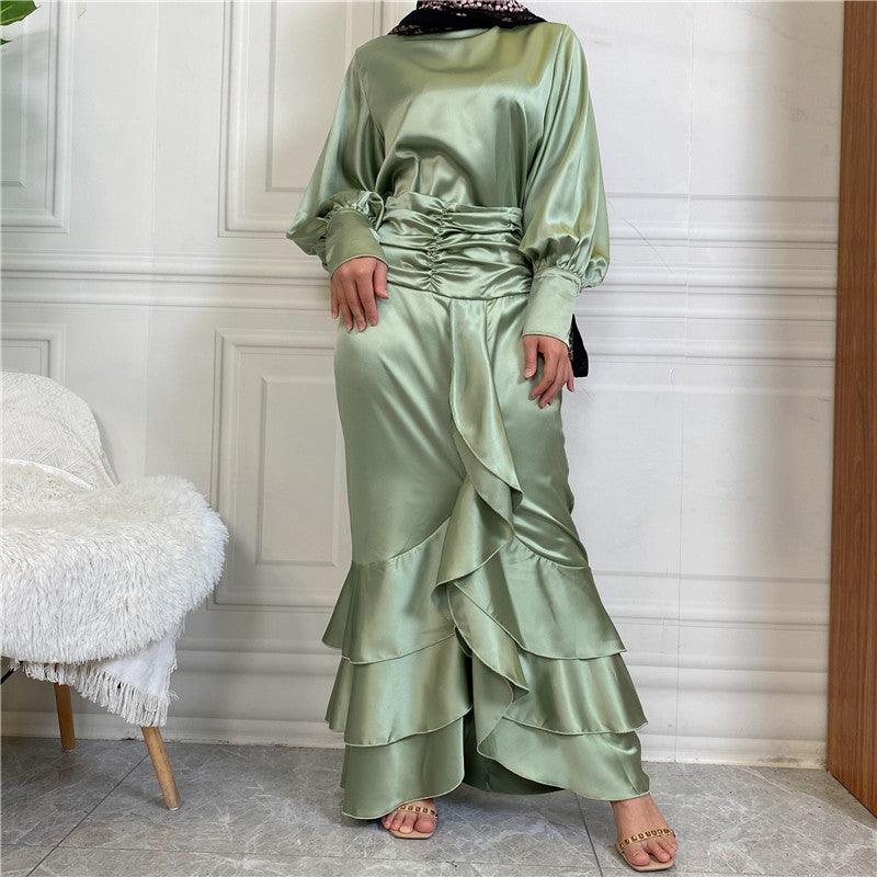 BamBam Women Islamic Round Neck Shirt Muslim Maxi Dress Two Piece Set - BamBam