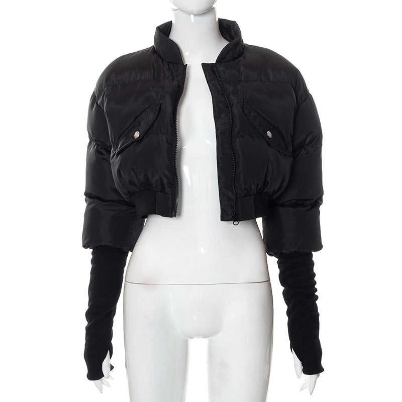 BamBam Women Winter Stand Collar Padded Crop Jacket - BamBam