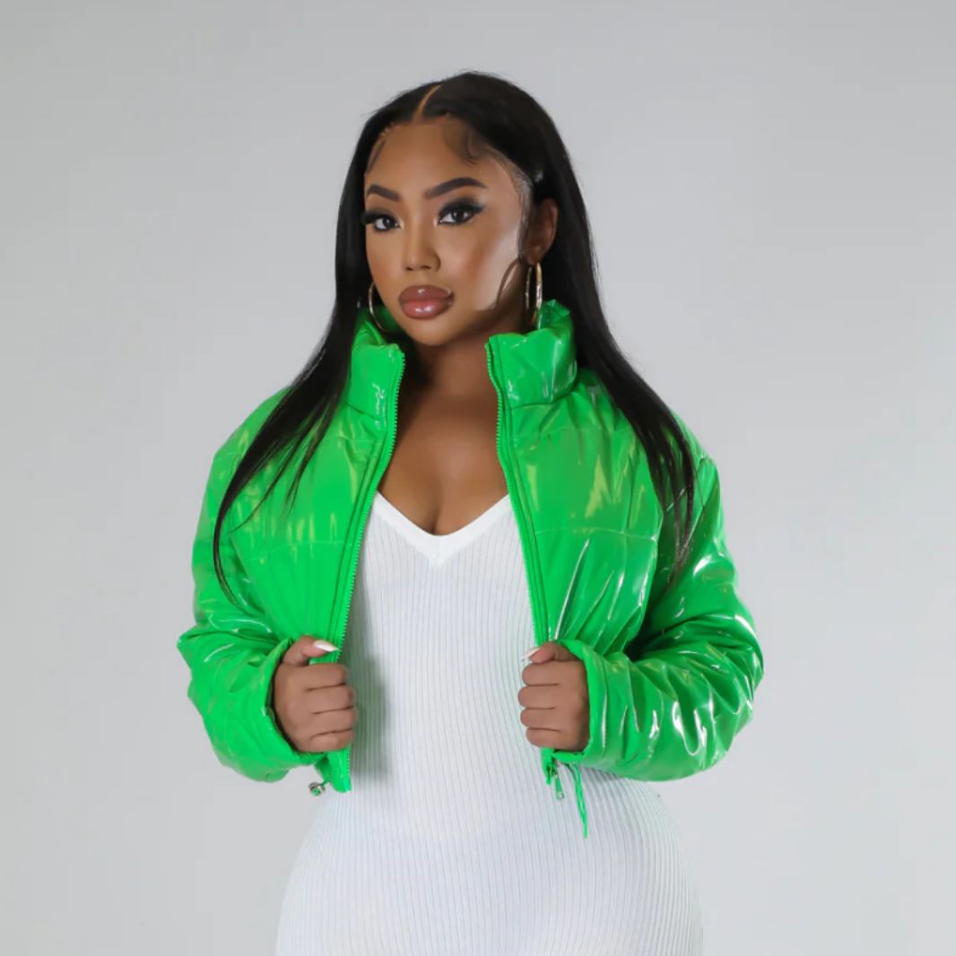 BamBam Women Long Sleeve Bright Metallic Padded Crop Jacket - BamBam