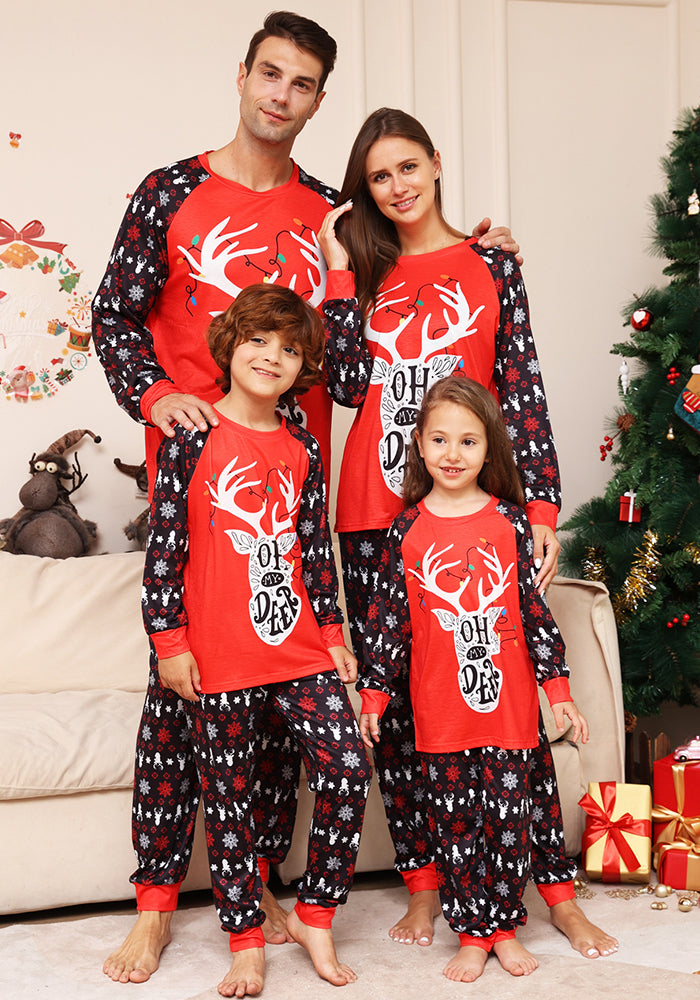Letter Snowflake Deer Printed Christmas Parent-Child Pajamas Outfit Home Clothes