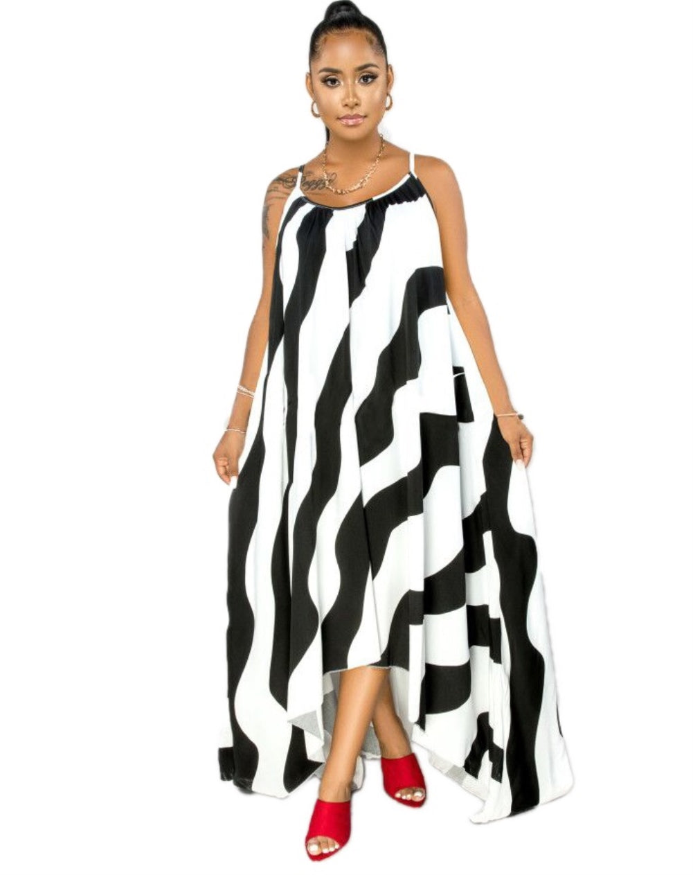 Plus Size Summer Striped High Low Long Dress