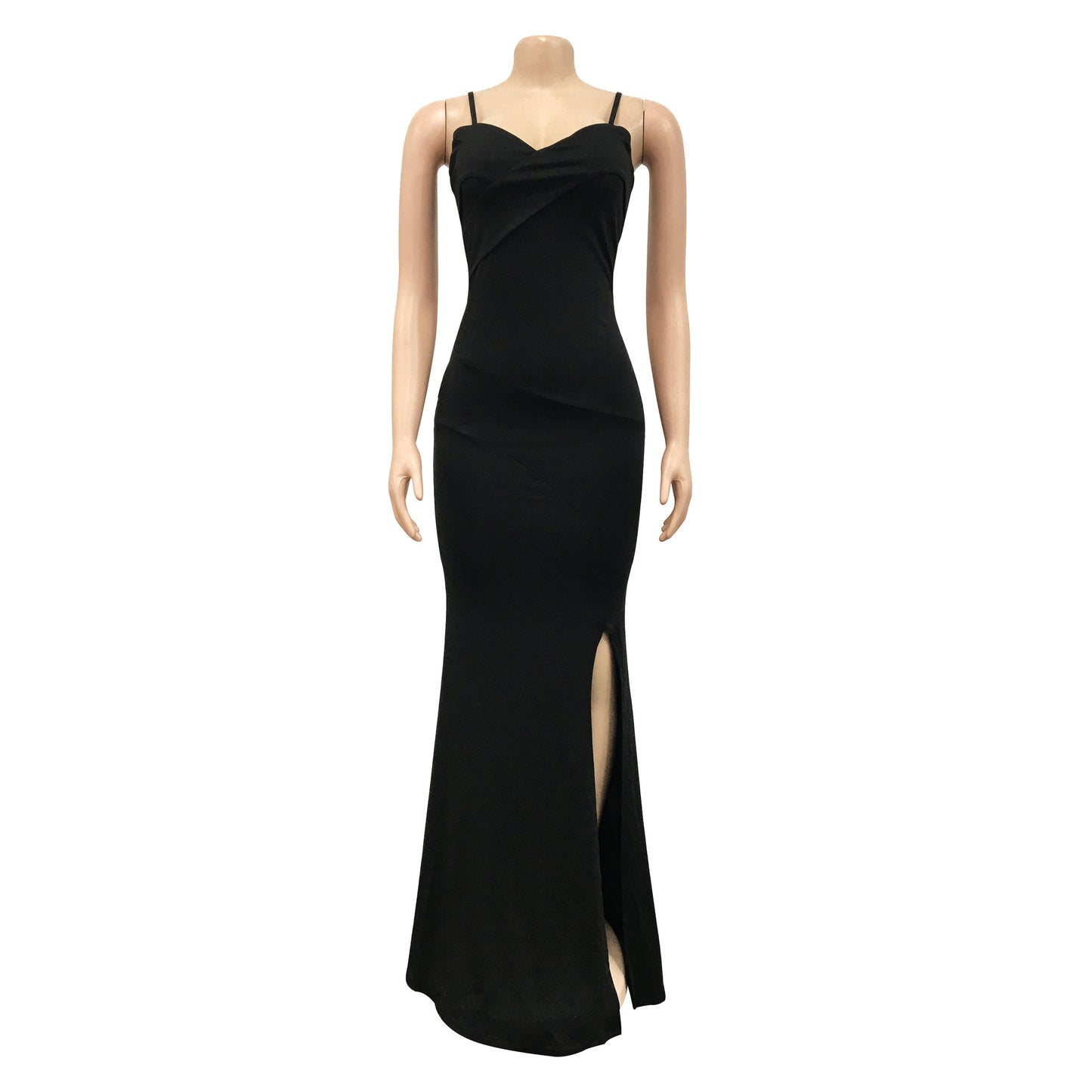 BamBam Fashion Women'S Solid Color Strap Pleated Wrap Chest Slit Evening Dress - BamBam Clothing