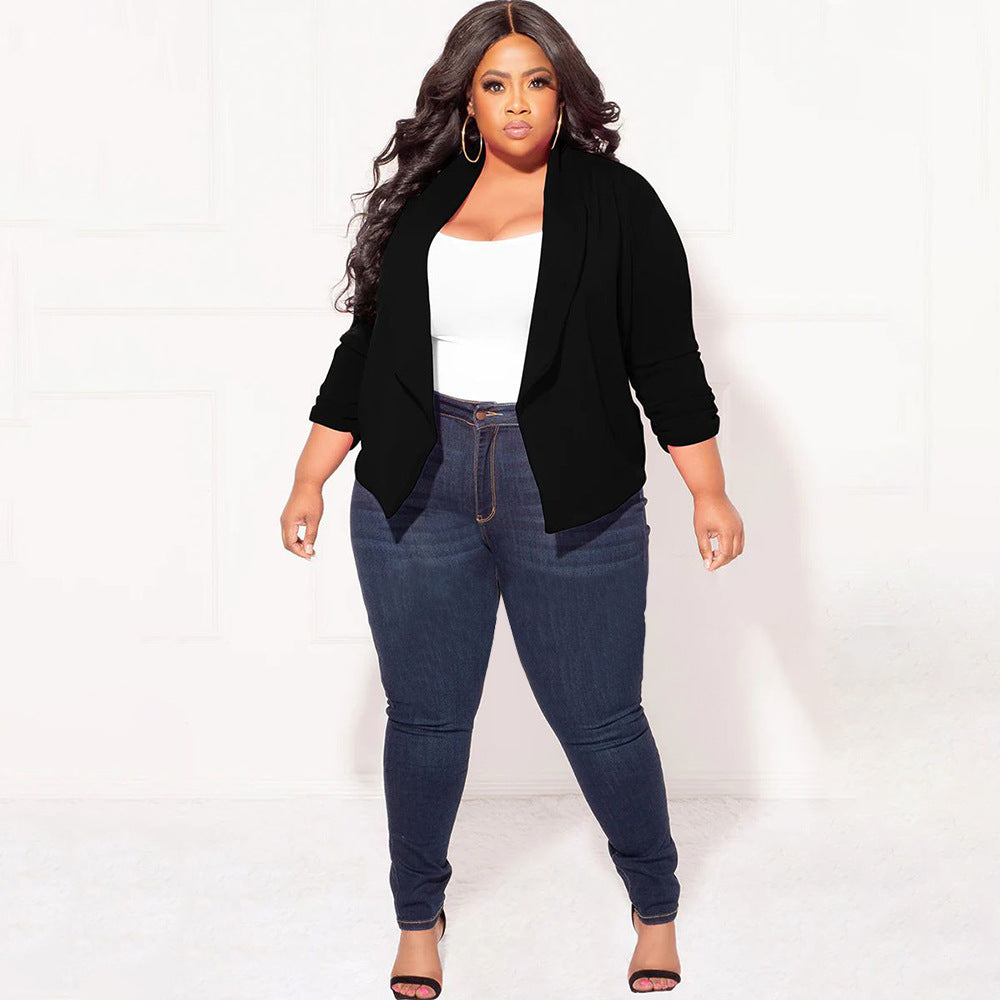 BamBam Plus Size Women Solid Long Sleeve Blazer - BamBam Clothing