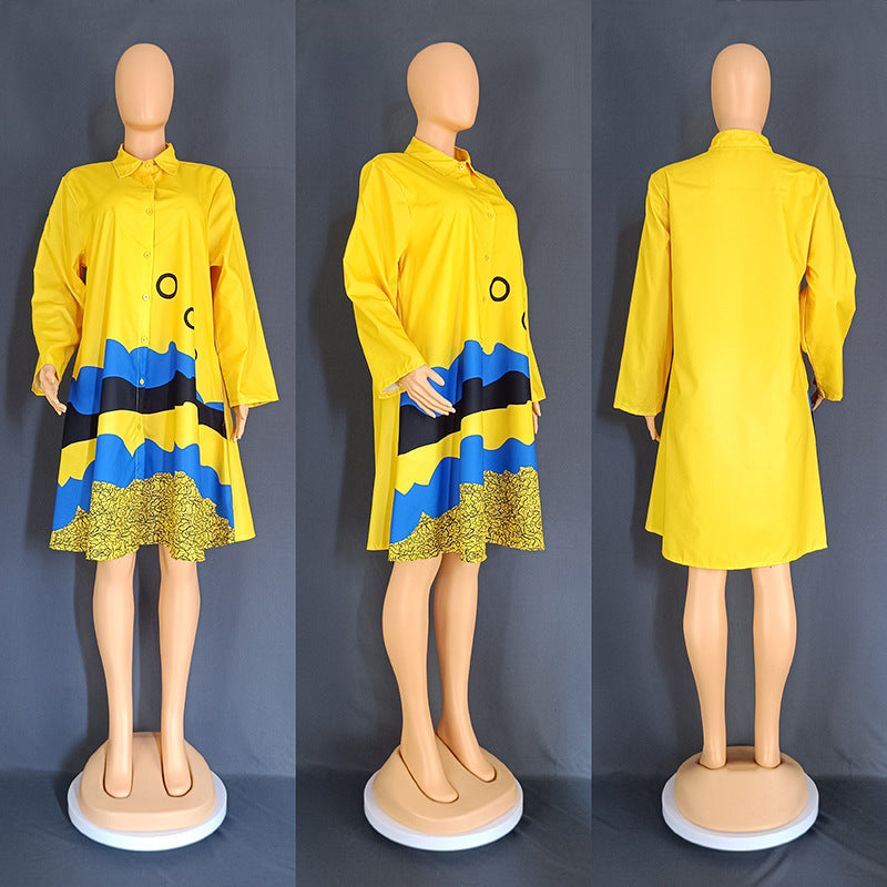 BamBam Women's Fashion Printed Long Sleeve Casual Plus Size African Dress - BamBam