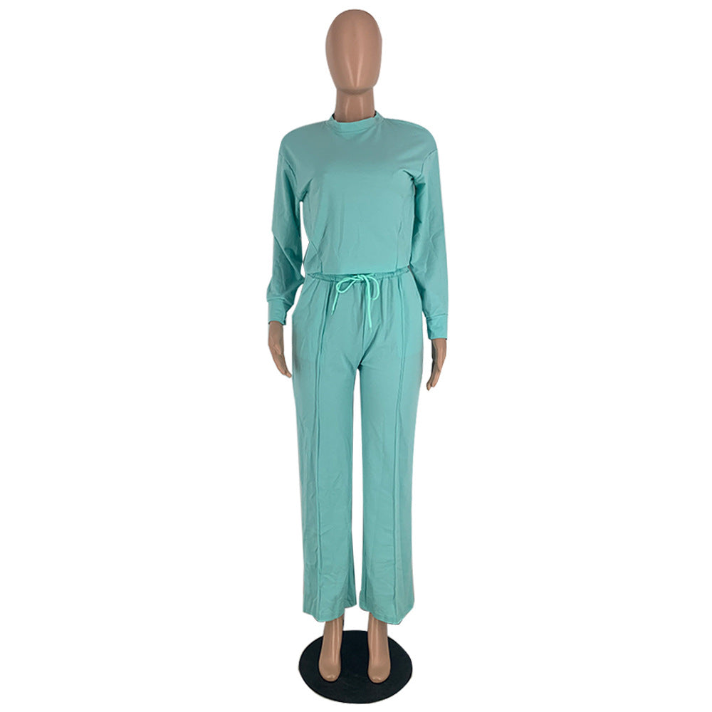 BamBam Solid Color Long Sleeve Pocket Straight Pants 2 Piece Set - BamBam