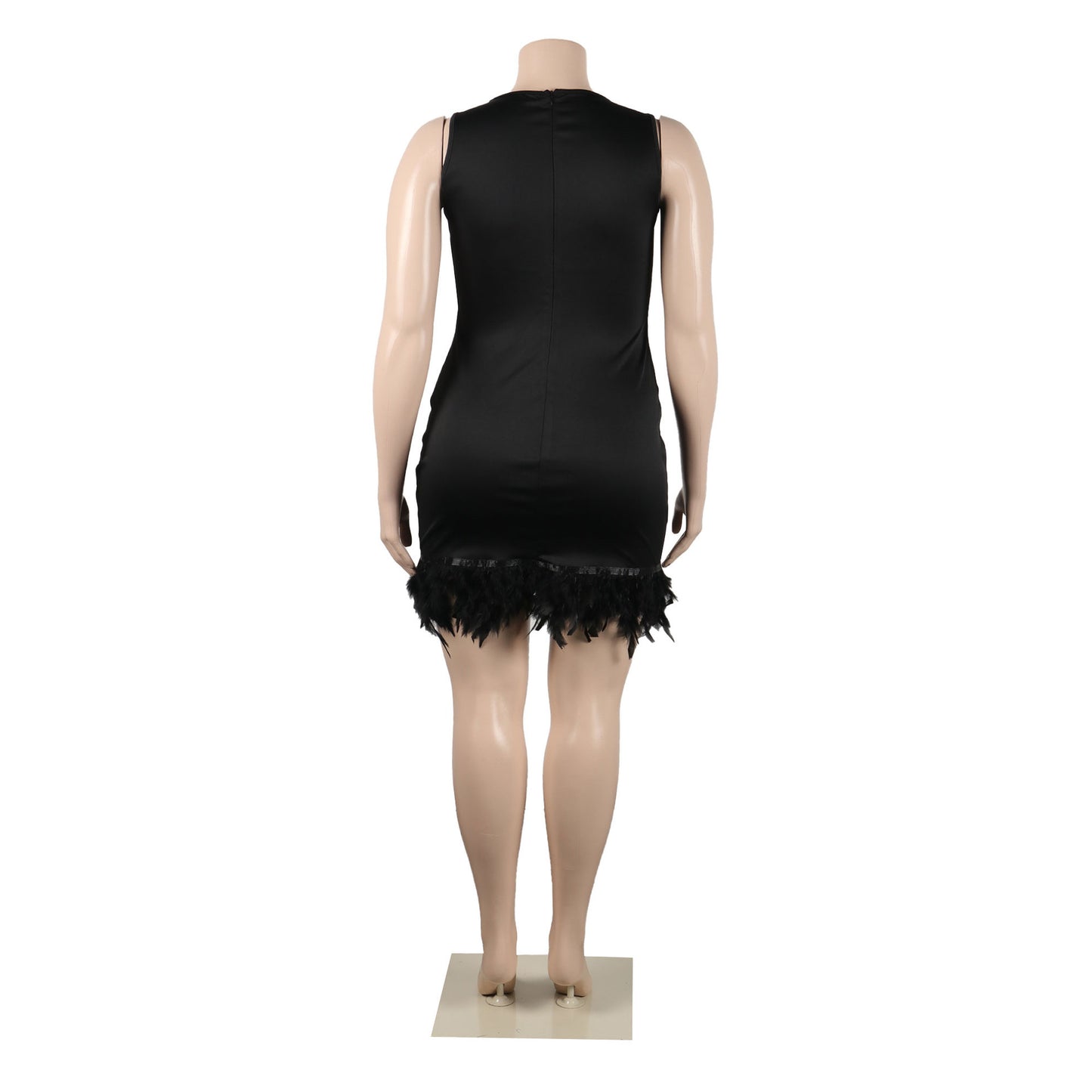 BamBam Women Casual Solid Sleeveless Feather Bodycon Dress - BamBam Clothing