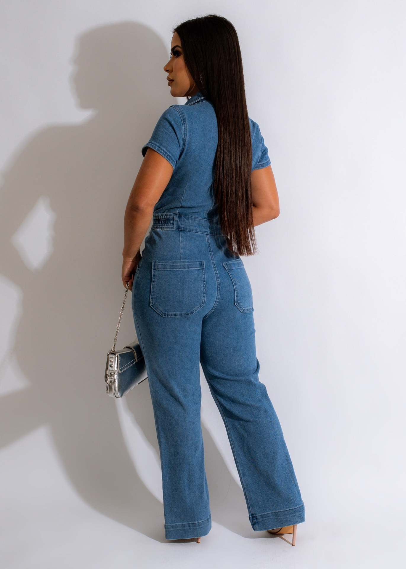 BamBam Sexy Fashion Denim Short Sleeve Wide Leg Jumpsuit - BamBam Clothing