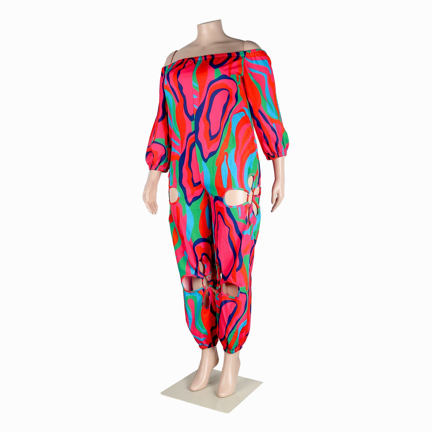 BamBam Sexy Slim Low Back Crochet Print Plus Size Jumpsuit - BamBam Clothing