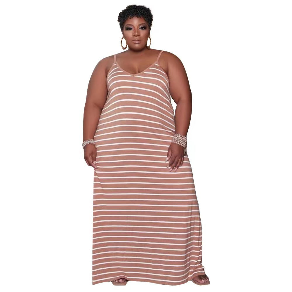 BamBam Stripe Print Dress Plus Size Women's Loungewear Loose Dress - BamBam