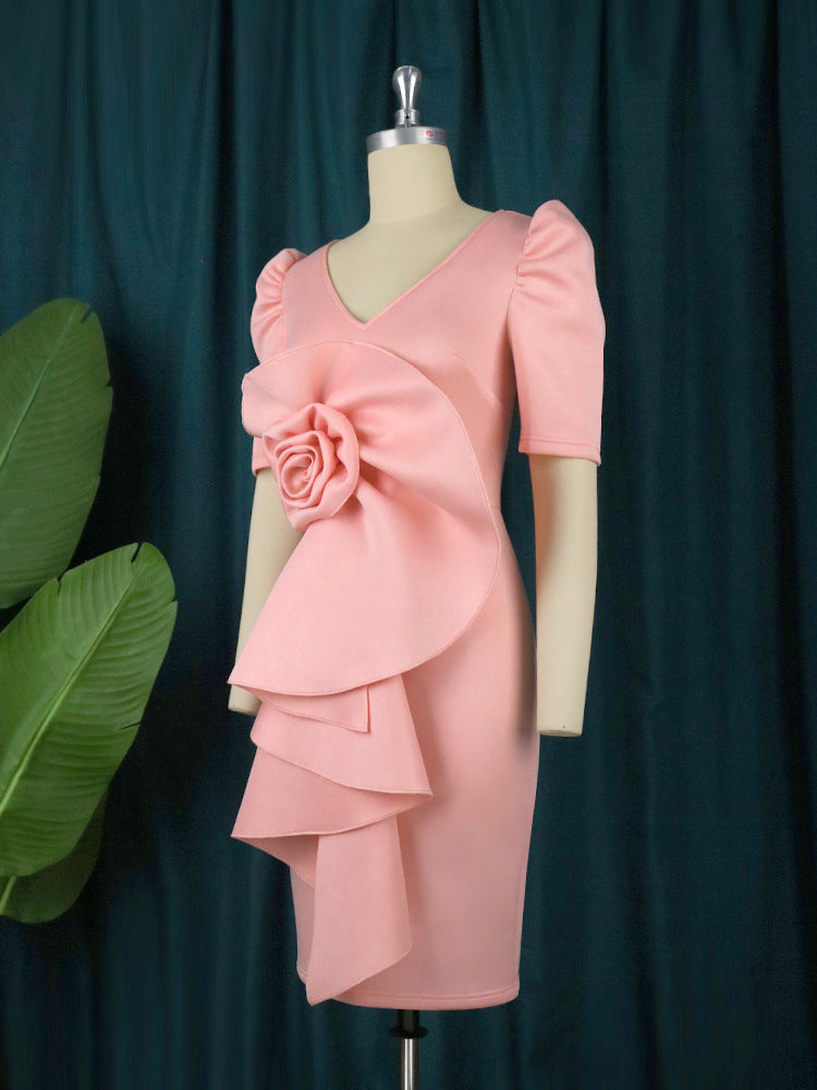 BamBam Plus Size Women Elegant 3D Flower Bodycon Dress - BamBam Clothing