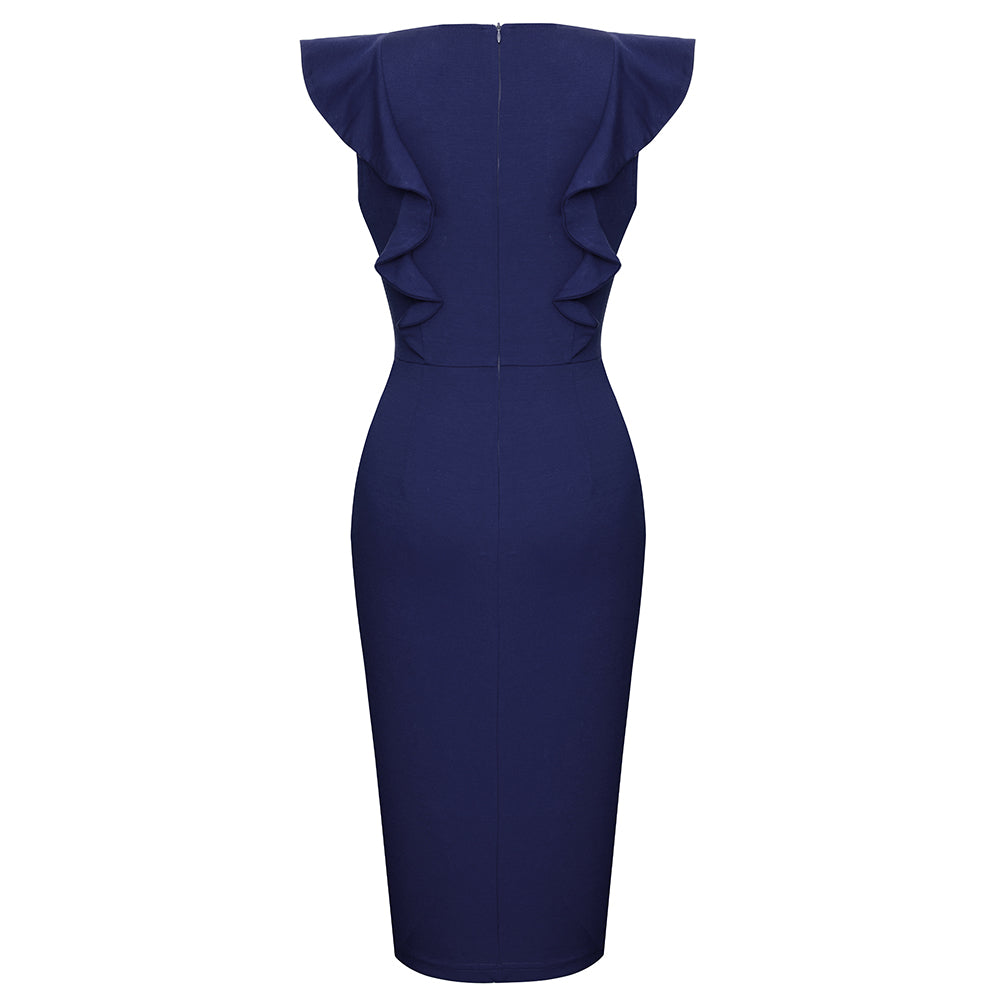 BamBam Women Fashion Sexy Chic Elegant Bodycon Professional Slim Waist Patchwork Midi Career Dress - BamBam