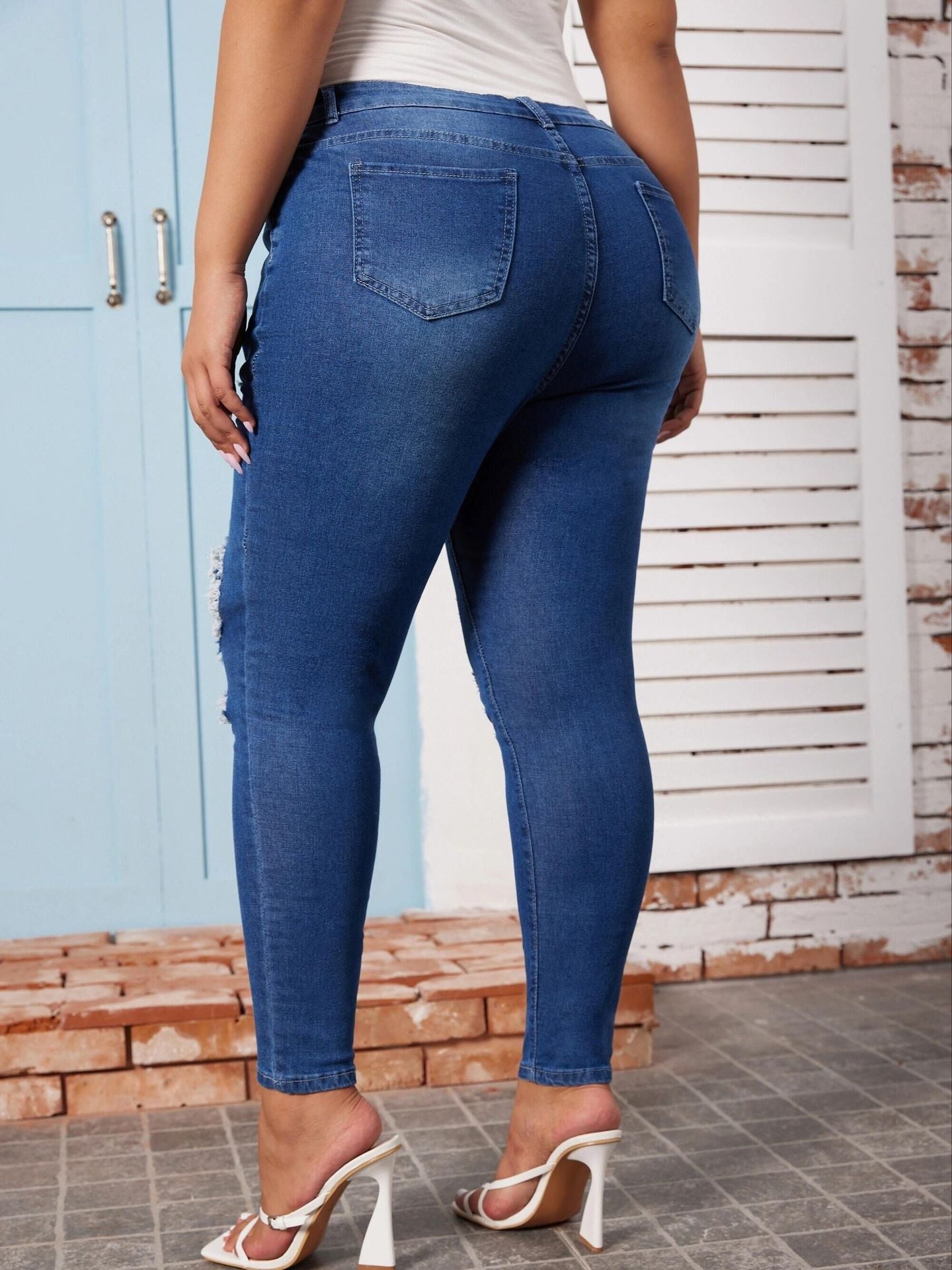 BamBam Plus Size Women Fall Ripped Denim Pants - BamBam