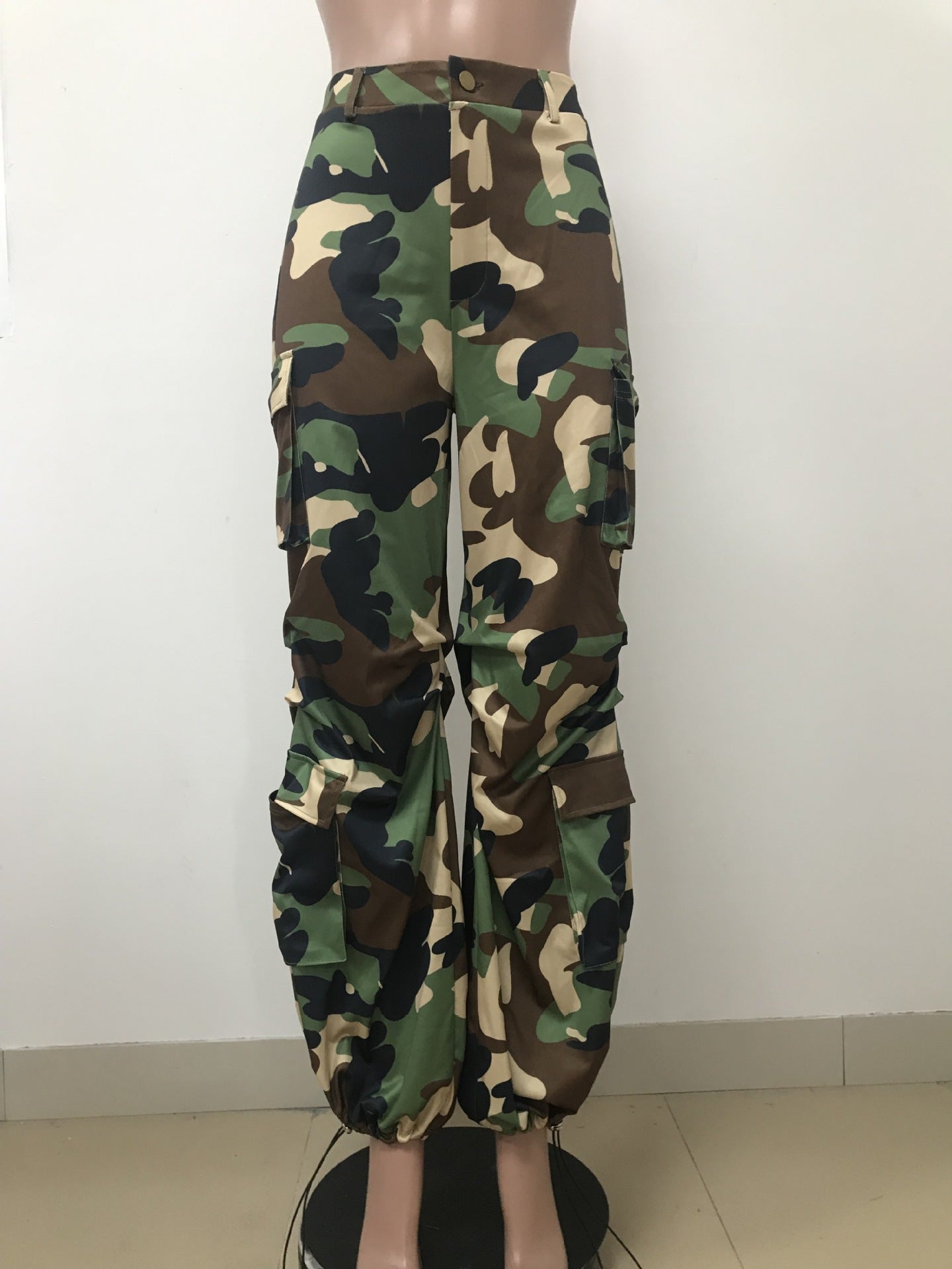 BamBam Summer Women Button Zipper Camouflage Straight Leg Pants - BamBam