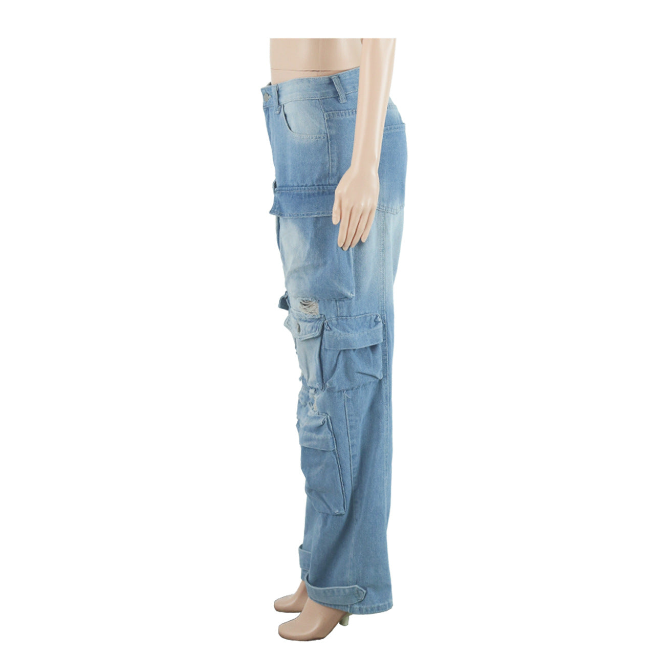 BamBam Women Cargo Ripped Casual Denim Pants - BamBam