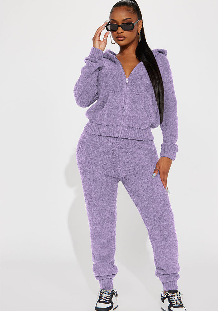 Women's Fashion Casual Hooded Fleece Two-Piece Pants Set Women's Clothing