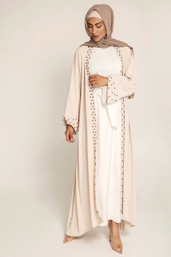 BamBam Women Arabic Turkish Elegant Beaded Muslim Lace Cardigan Robe - BamBam