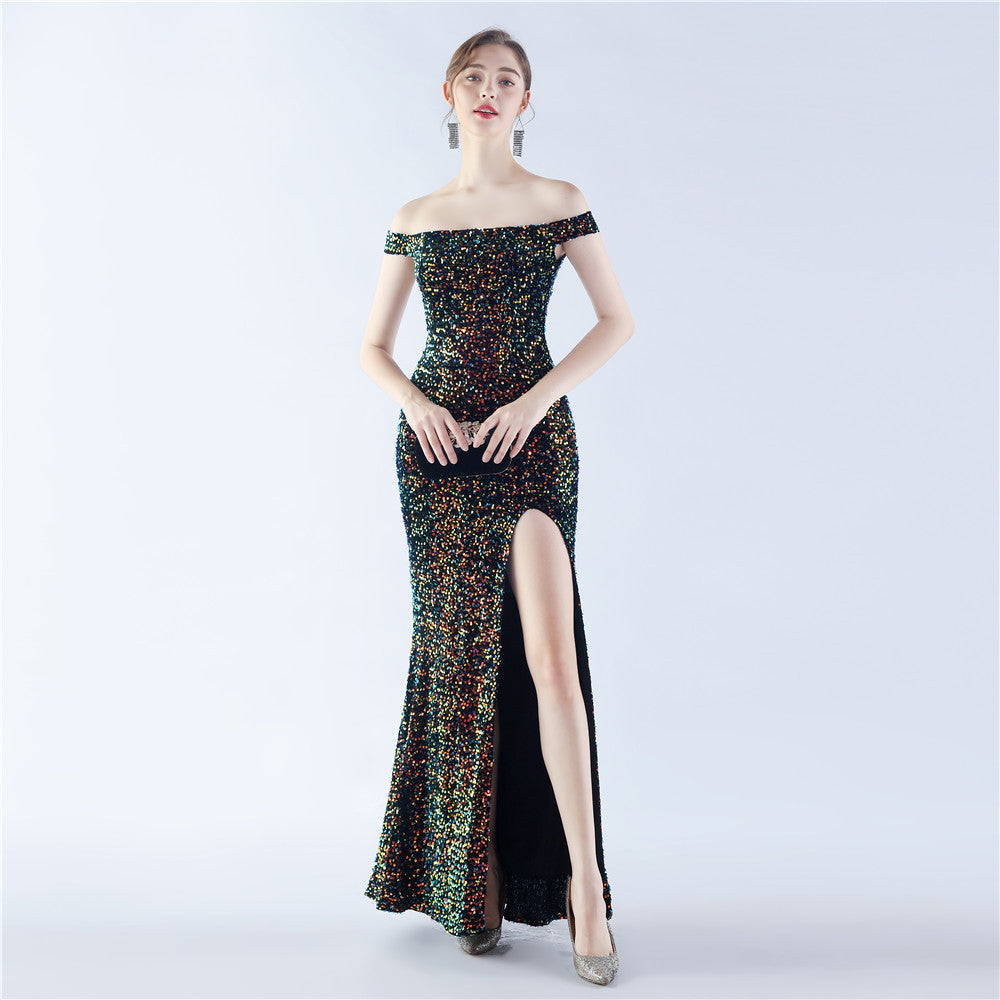 BamBam Women Sequins Formal Party Off Shoulder Evening Dress - BamBam Clothing