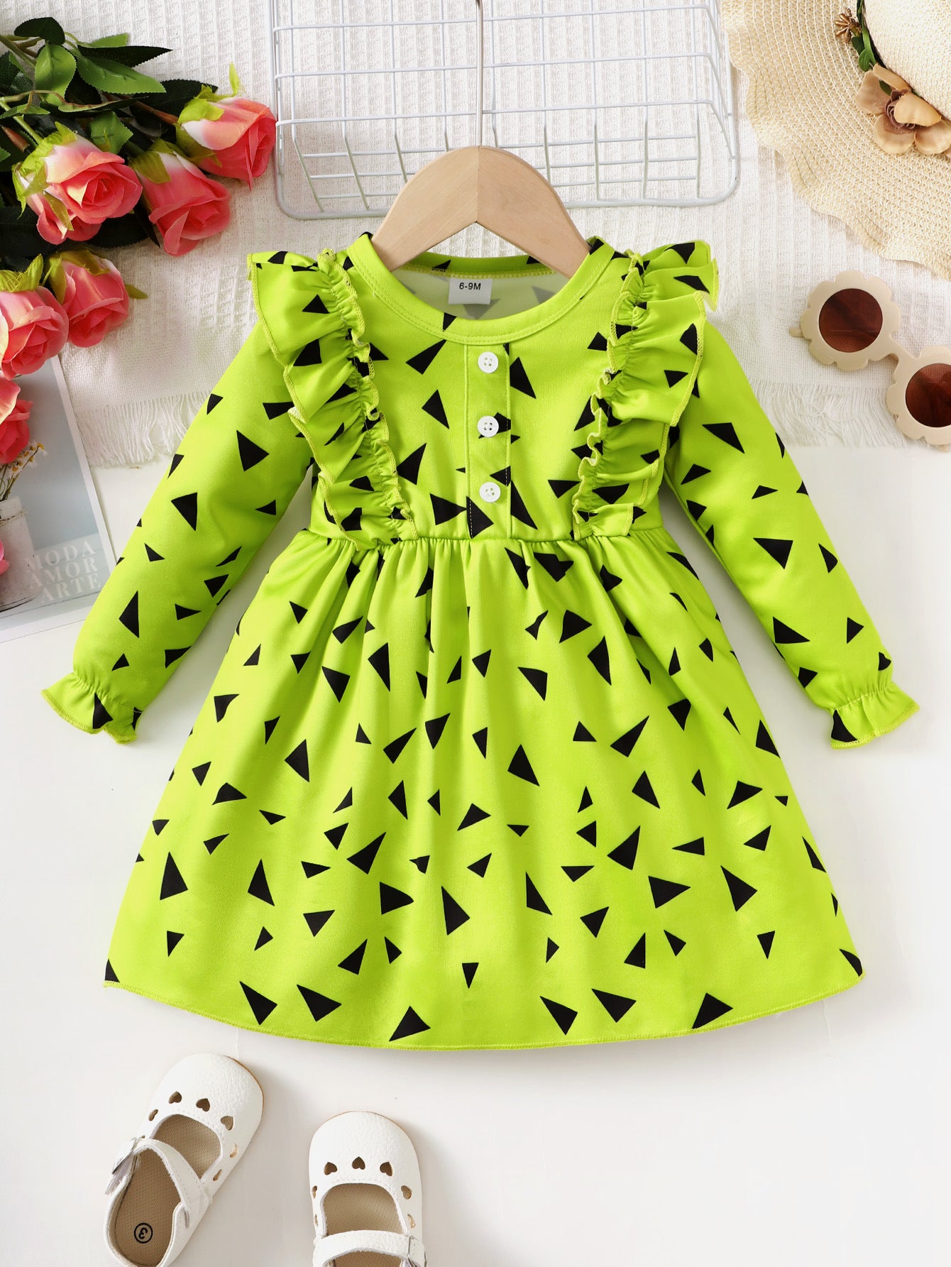 BamBam Girl cute geometric print long sleeve e dress - BamBam