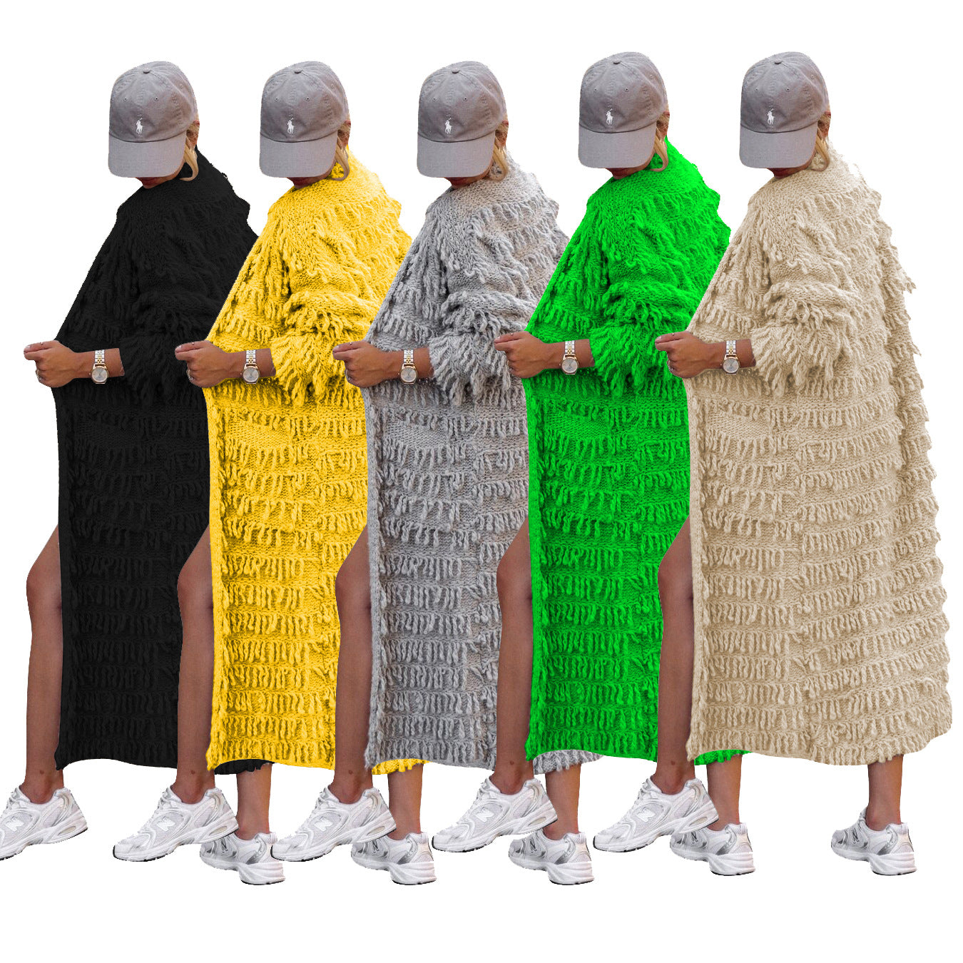 BamBam Women winter fashion tassel knitting long coat - BamBam