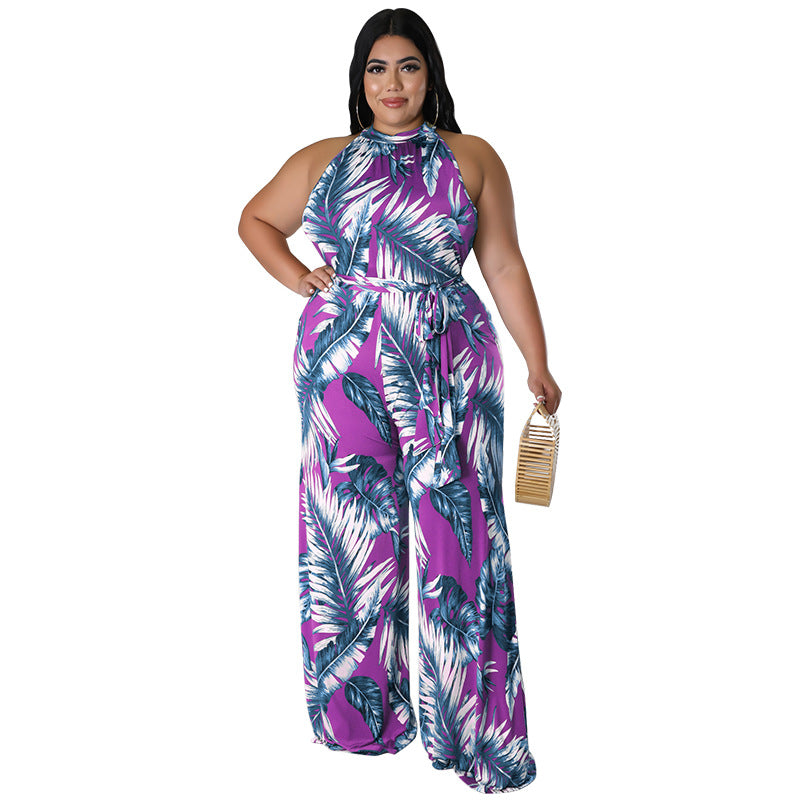 BamBam Plus Size Women Holidays Casual Print Sleeveless Jumpsuit - BamBam Clothing