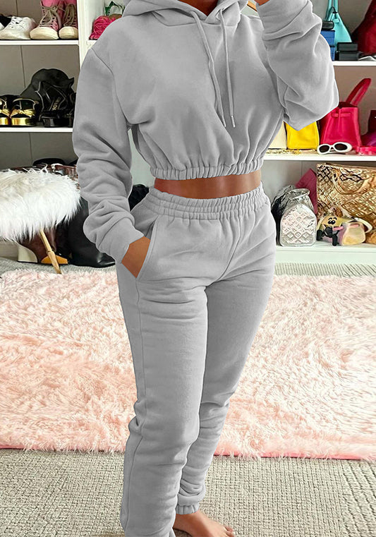 Women's Spring And Winter Velvet Sports Casual Hoodies Jogging Pants Two-Piece Set