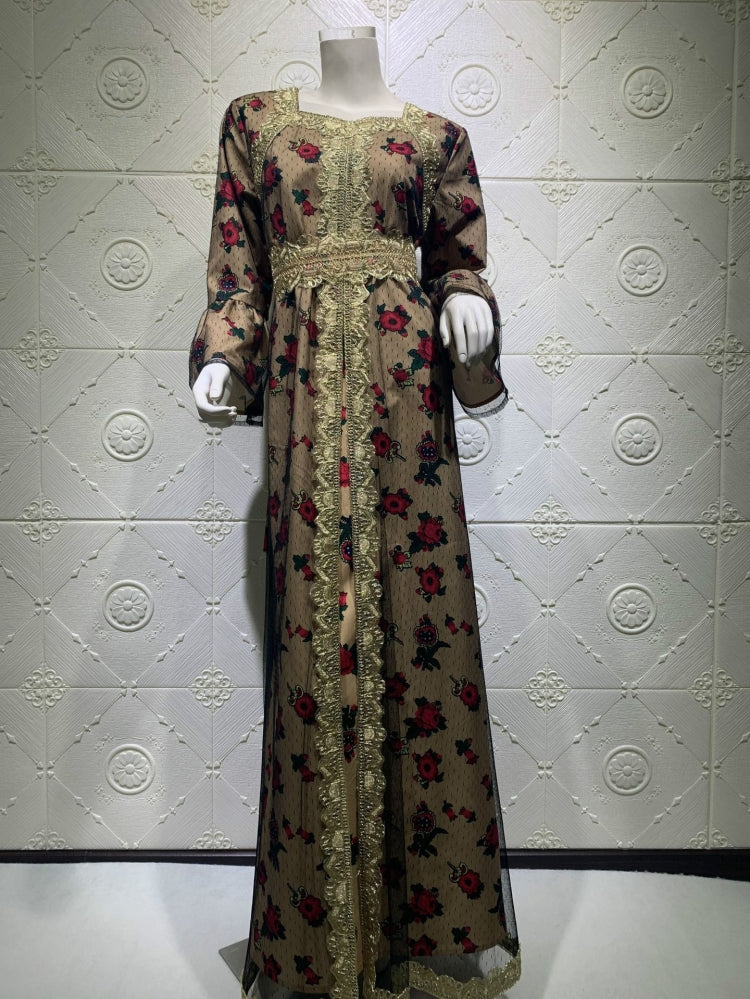 BamBam Arab Dubai Arab Middle East Turkey Morocco Islamic Clothing Floral Kaftan Abaya Muslim Dress - BamBam