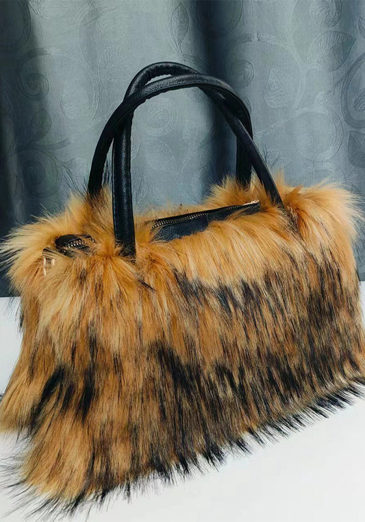 Faux fur plush handbag Faux raccoon fur handbag