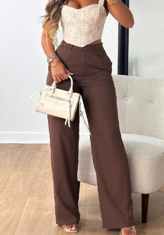 Autumn  Women Chic Career Straight Pants Versatile Fashion Wide Leg Casual Pants