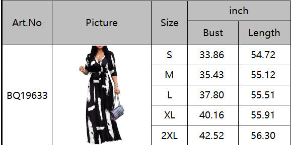 BamBam Spring And Autumn Fashion Women's Wrap V-Neck Elegant Half-Sleeve Printed Long Dress - BamBam