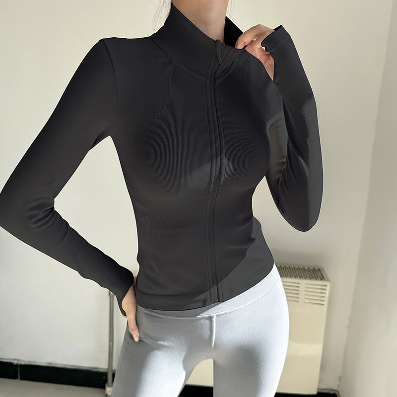 BamBam Autumn Zipper Stand Collar Sports Top Stretch Windproof Yoga Wear Women's Running Slim Fit Fitness Jacket - BamBam