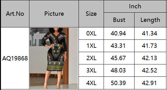 BamBam Women's Spring And Autumn V-Neck Printed Ethnic Style Midi Dress Sexy Fashion Plus Size Dress - BamBam