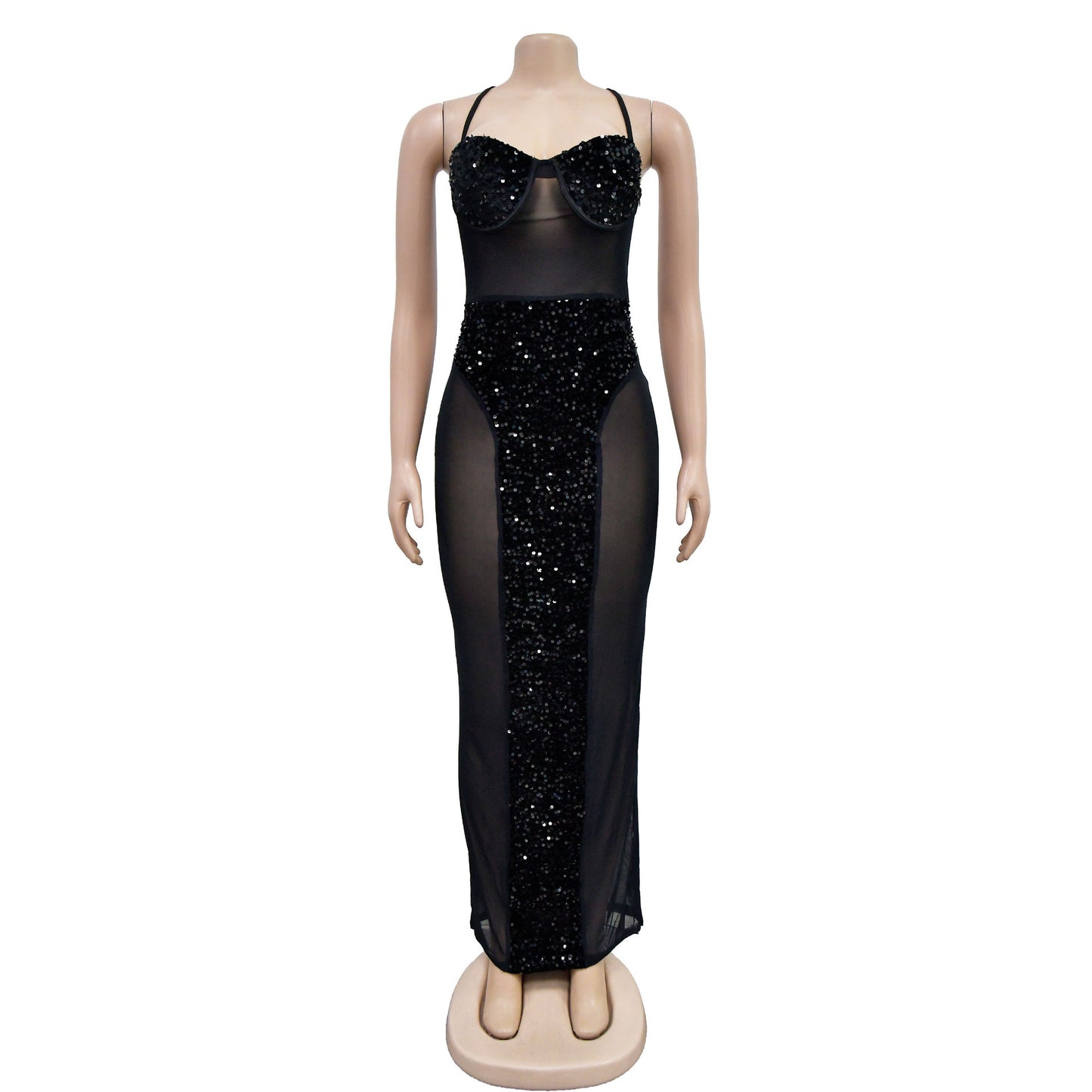 BamBam Fashion Women's Solid Color Sexy Strapless See-Through Sequin Dress - BamBam Clothing Clothing