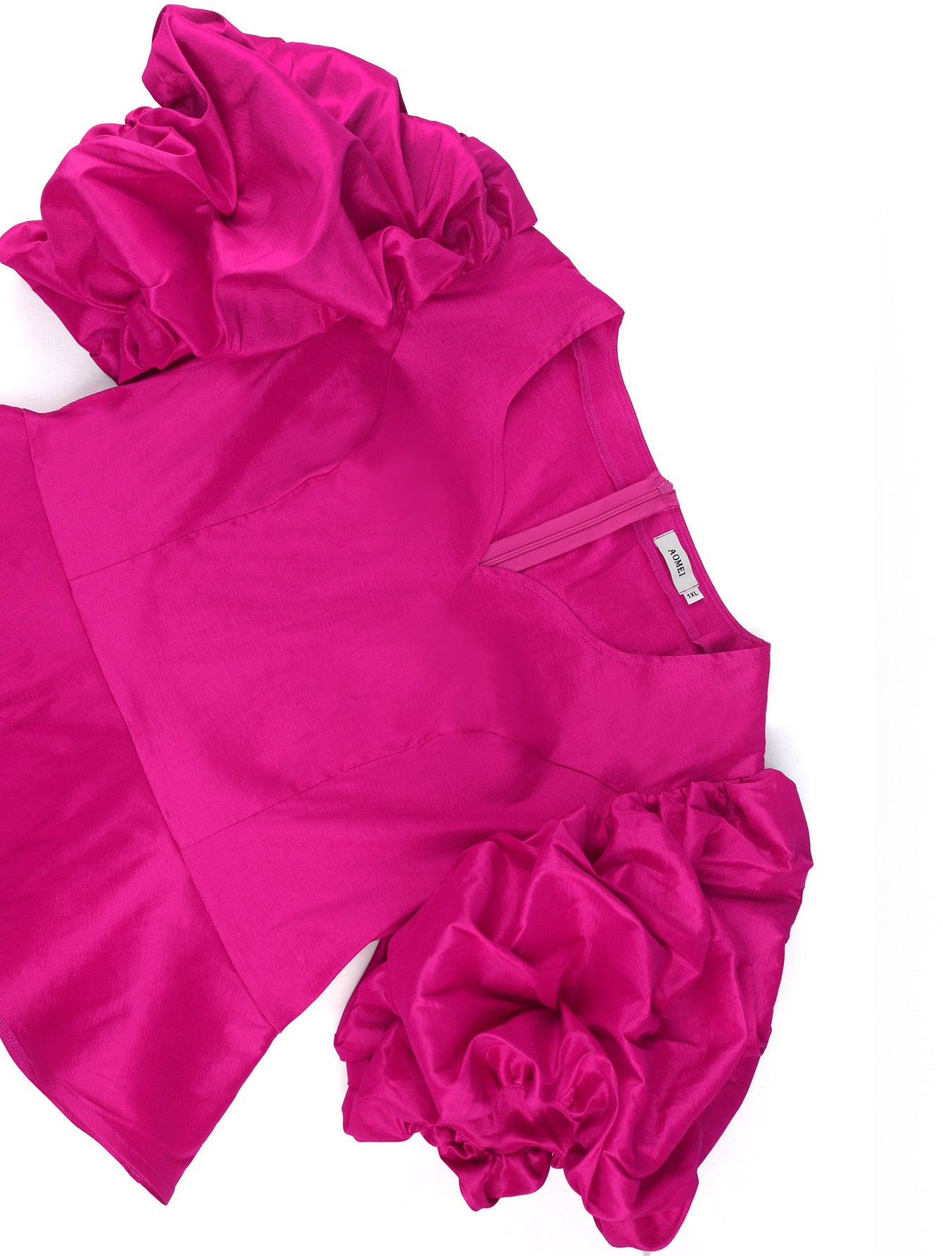 BamBam Women Casual Pleated Puff Sleeve Asymmetric Ruffle Skirt - BamBam