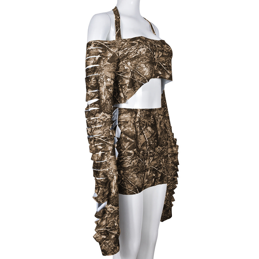 BamBam Women Summer Style Crop Top and Camouflage Skirt Two-piece Set - BamBam