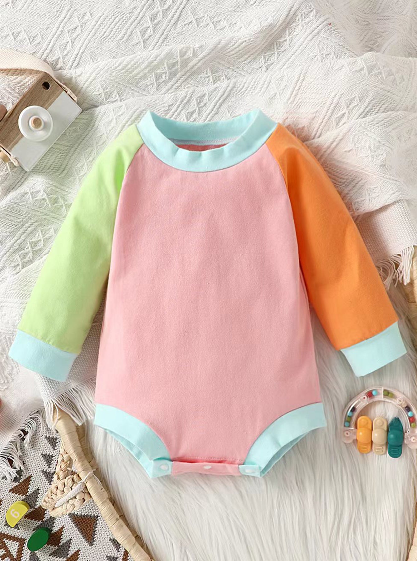 BamBam Baby Girl long sleeve color block romper - BamBam