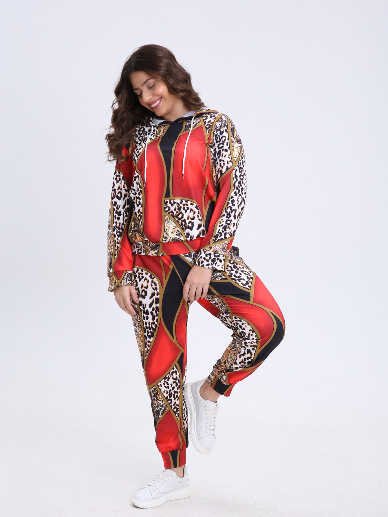 BamBam Plus Size Women Casual Print Hoodies and Pant Two-Piece Set - BamBam