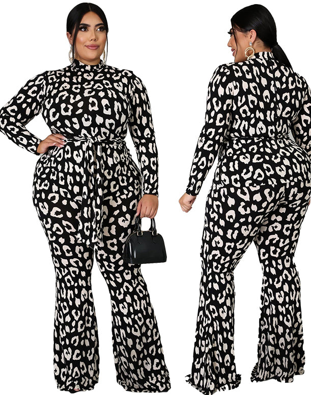 Plus Size Spring Formal Leopard Jumpsuit