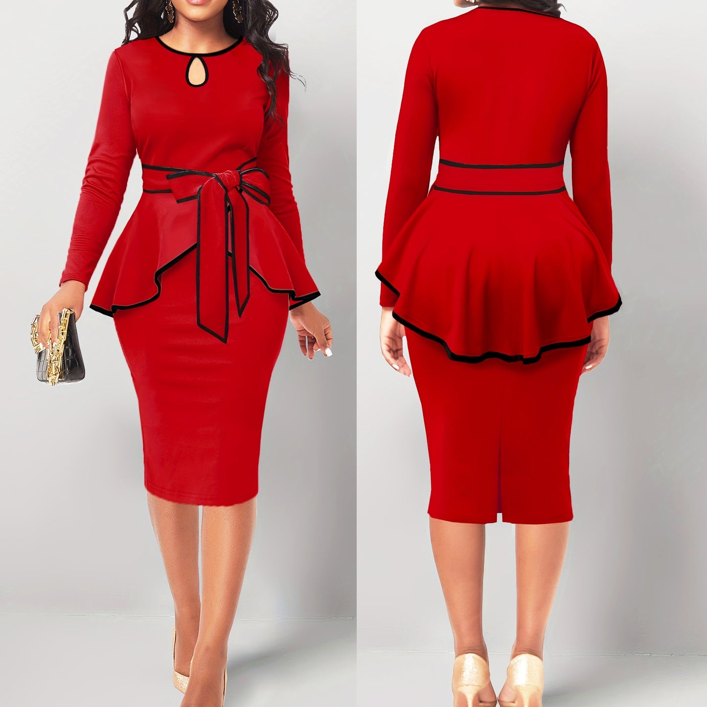 BamBam Sexy Elegant Office Suit Skirt Ruffle Top Back Slit Skirt Two Pieces - BamBam