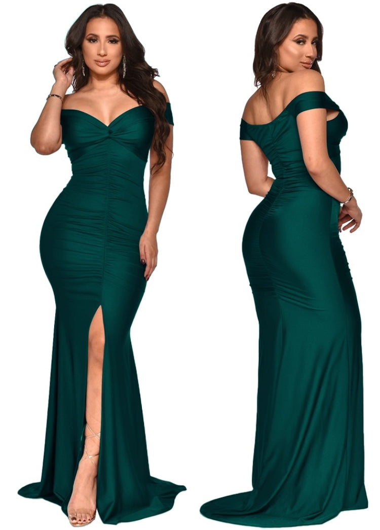 Women Summer Green Sweetheart Slit Pleated Long Evening Dress