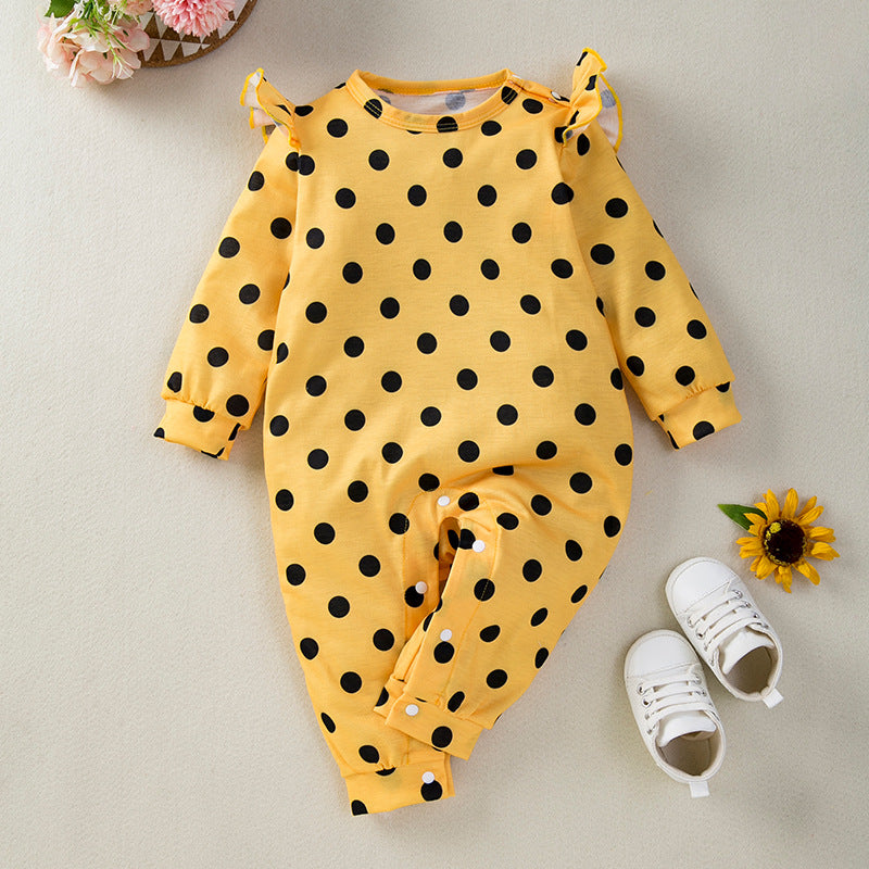 BamBam Baby Girl Printed Polka Dot Sunflower Long Sleeve Romper - BamBam