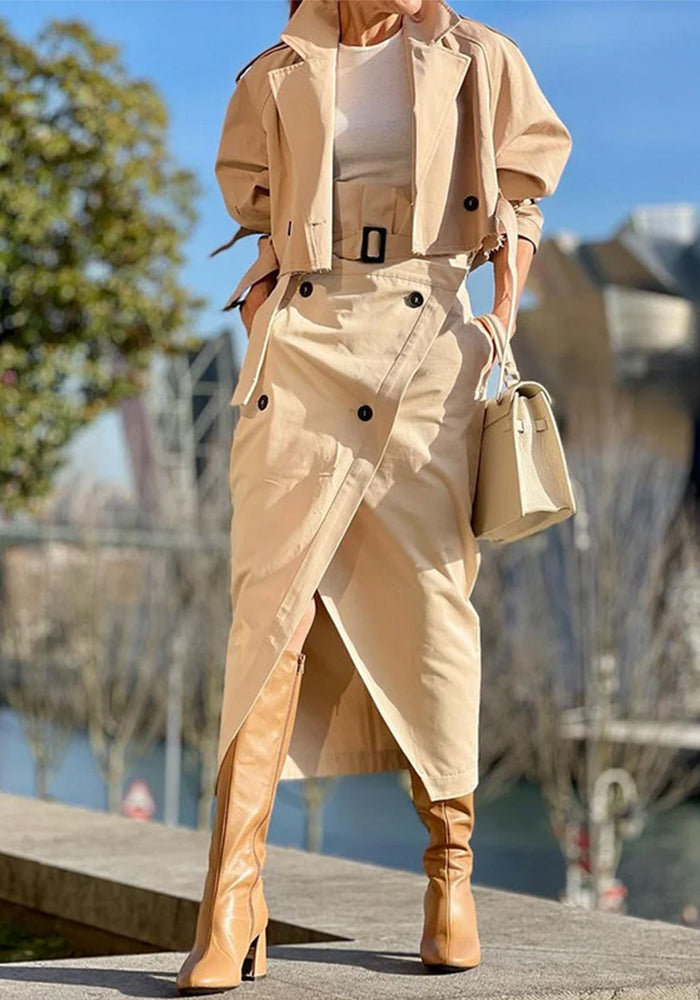 Autumn Versatile Casual Chic Button Belt  Cargo Suit Two Piece Skirt Set