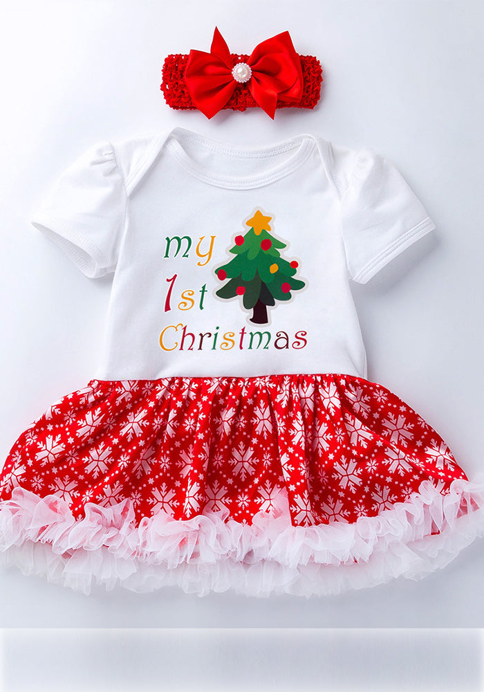 Christmas Girl Christmas Tree Socks Deer Head Short Sleeve Top and Skirt Two Piece Set