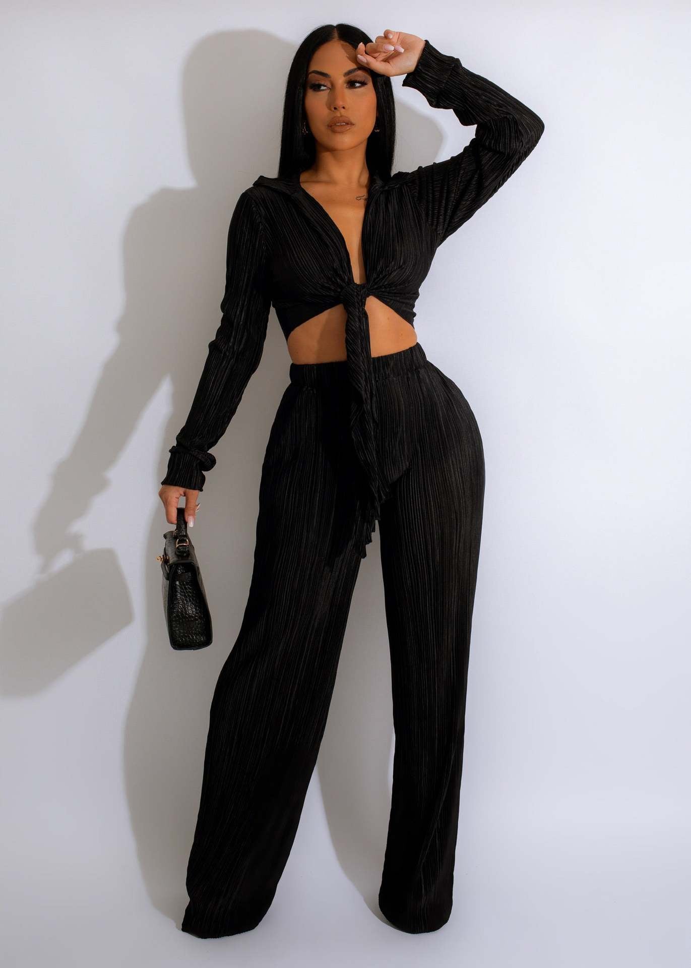 BamBam Women' Lace-Up Pleated Top and Pant Two-Piece Set - BamBam