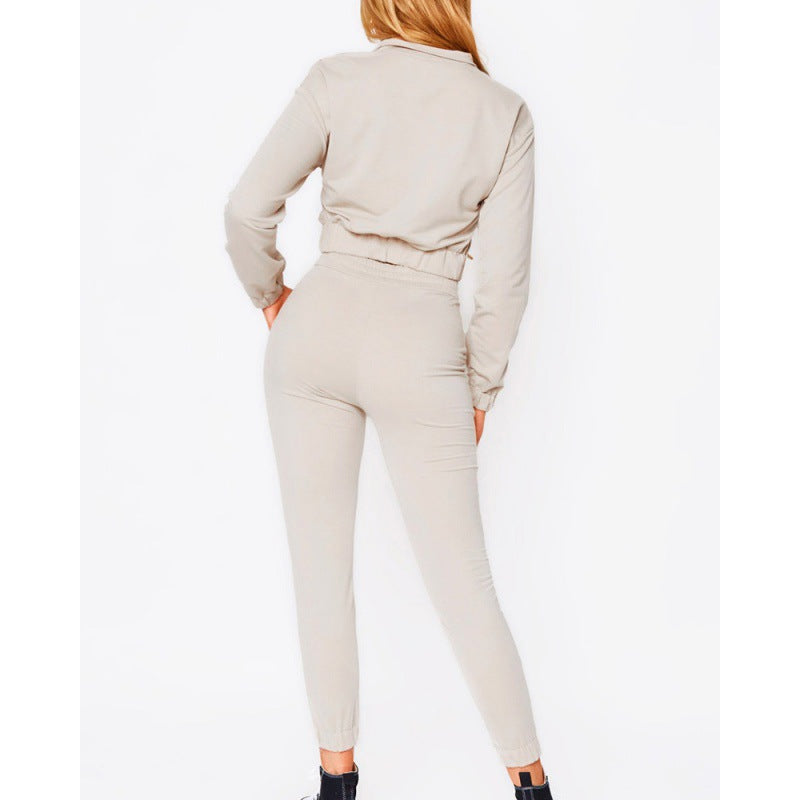 BamBam Women's Zipper Long-Sleeved Top Drawstring Pants Casual Two-Piece Suit - BamBam