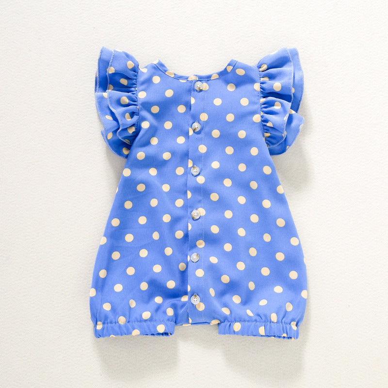 BamBam Baby Girl Round Neck Polka Dot Romper - BamBam