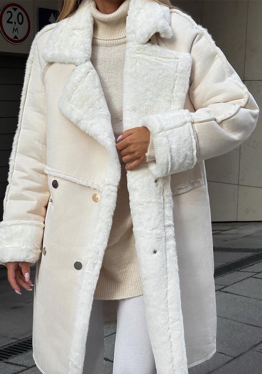 Winter Turndown Collar Long Sleev Fur Suede Coat