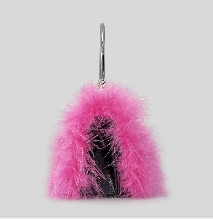 BamBam Ostrich hair rhinestone bag female mink hair inlaid diamond dinner bag full of diamonds shoulder Messenger bag - BamBam