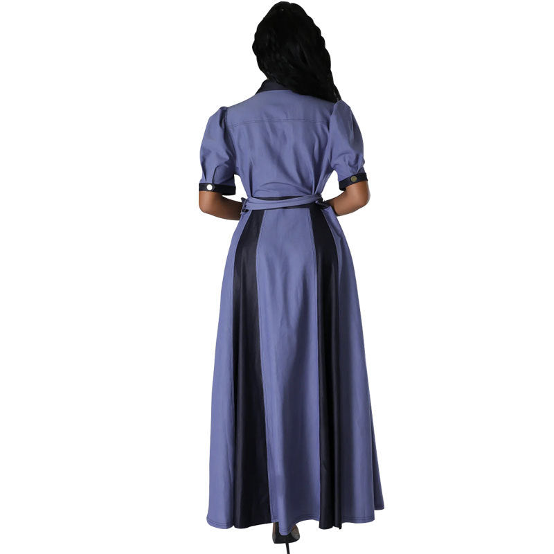 BamBam Women Contrast Color Short Sleeve Casual Dress - BamBam