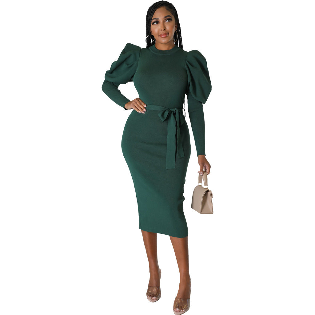 BamBam Sexy And Fashionable Solid Color Round Neck Slim Dress For Women - BamBam Clothing